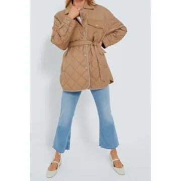 SCOFEEL Women's Lightweight Quilted Jackets Casual Long Sleeve Spread Collar Outerwear Coat With Pockets