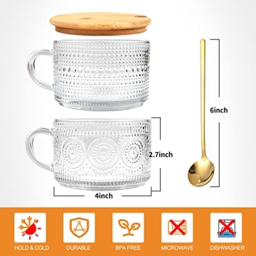 Vozoka Vintage Glass Coffee Mugs Set of 4 Ideal Latte Cups