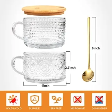 Vozoka Vintage Glass Coffee Mugs Set of 4 Ideal Latte Cups
