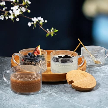 Vozoka Vintage Glass Coffee Mugs Set of 4 Ideal Latte Cups