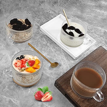 Vozoka Vintage Glass Coffee Mugs Set of 4 Ideal Latte Cups