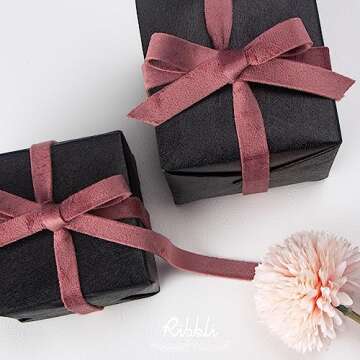 Ribbli Rosy Mauve Velvet Ribbon Double Faced 3/8 Inch 10-Yard Spool Rose Gold Ribbon Use for Christmas Tree Ornaments Gift Wrapping Wreath Decoration Wedding Boutonnieres