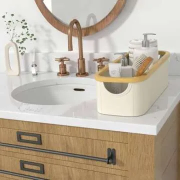 Lifewit Toilet Tank Topper Paper Basket 2 Packs, Bamboo Foldable Back of Toilet Organizer Tray with Handles, 9.5L Bathroom Fabric Storage Bins for Countertop, Shelves, Closet, Laundry, Nursery, White