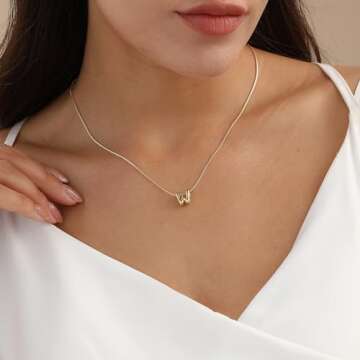 Lisitine Bubble Initial Necklaces Dainty Gold Letter Necklace 14K Gold Plated Cute Name Choker Neckl...