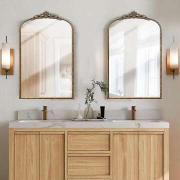 Micasso Antique French Vintage Arched Mirror, 31"x19" Decorative Ornate Gold Vintage Arch Wall Mirro...