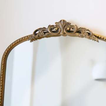 Micasso Antique French Vintage Arched Mirror, 31"x19" Decorative Ornate Gold Vintage Arch Wall Mirror for Bathroom, Living Room, Bedroom, Fireplace, Hallway