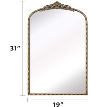 Micasso Antique French Vintage Arched Mirror, 31"x19" Decorative Ornate Gold Vintage Arch Wall Mirror for Bathroom, Living Room, Bedroom, Fireplace, Hallway