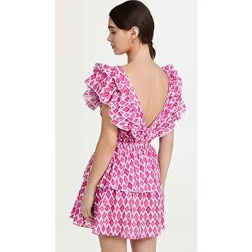 Playa Lucila Women's Ruffle Mini Dress in Ikat Pink Print