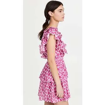 Playa Lucila Women's Ruffle Mini Dress in Ikat Pink Print