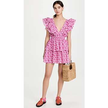 Playa Lucila Women's Ruffle Mini Dress in Ikat Pink Print