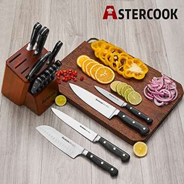Astercook 15-Piece Kitchen Knife Set with Block