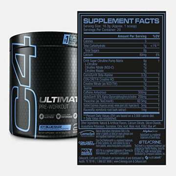 Cellucor C4 Ultimate Pre Workout Powder ICY Blue Razz - Sugar Free Preworkout Energy Supplement for Men & Women - 300mg Caffeine + 3.2g Beta Alanine + 2 Patented Creatines - 20 Servings