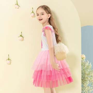 LQSZ Girls Tulle Dresses Dresses Valentines Dress Flutter Sleeve Cute Unicorn Shirt for Toddler Girl...