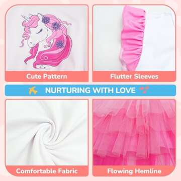 LQSZ Girls Tulle Dresses Dresses Valentines Dress Flutter Sleeve Cute Unicorn Shirt for Toddler Girl 3-12 Years