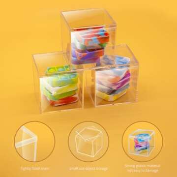Hldgras Acrylic Containers Clear Box with Lids for Display Acrylic Gift Box & Clear Multi Purpose Organizer Candy Storage for Cosmetics, Makeup, Jewelry, Party Favor (18, 3x3x3 Inch)