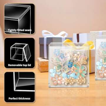 Hldgras Acrylic Containers Clear Box with Lids for Display Acrylic Gift Box & Clear Multi Purpose Organizer Candy Storage for Cosmetics, Makeup, Jewelry, Party Favor (18, 3x3x3 Inch)