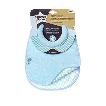 Tommee Tippee Closer to Nature Comfi-Neck Baby Bib with Padded Collar, Reversible – Blue Chevron, 2 Count