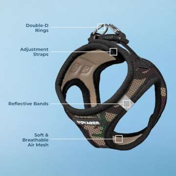 Voyager Step-in Air Dog Harness - All Weather Mesh, Reflective, No Pull Harness for Small, Medium Dogs, Cats - Secure with Hook & Loop Fastener, Buckle, Double D-Rings - Army/Black Trim, XL