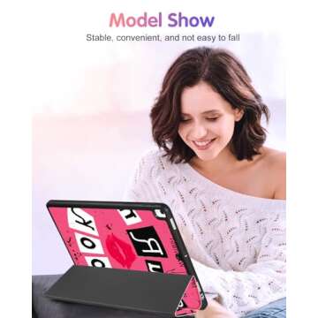 Uppuppy for iPad 9th/8th/7th Generation Case 10.2 Inch Girls Cute Women Folio Smart Cover with Pencil Holder Red Lips Design Funny Girly Teens Unique Cases for iPad 7/8/9 Gen A2602 A2270 A2197