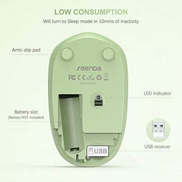 seenda Wireless Mouse, 2.4G Noiseless Mouse with USB Receiver Portable Computer Mice for PC, Tablet, Laptop with Windows System (Olive Green)