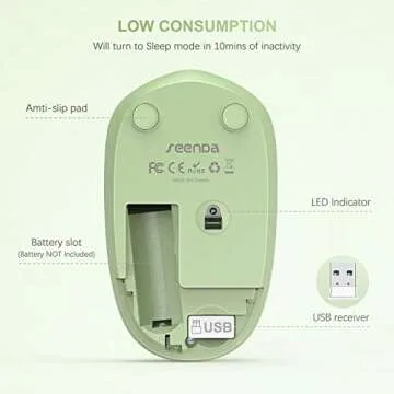 seenda Wireless Mouse, 2.4G Noiseless Mouse with USB Receiver Portable Computer Mice for PC, Tablet, Laptop with Windows System (Olive Green)
