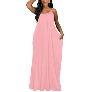 OFEEFAN Maxi Dresses for Women Summer Sexy Spaghetti Strap Long Dress Pink L
