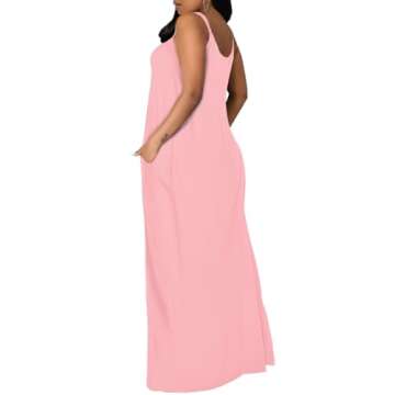 OFEEFAN Maxi Dresses for Women Summer Sexy Spaghetti Strap Long Dress Pink L