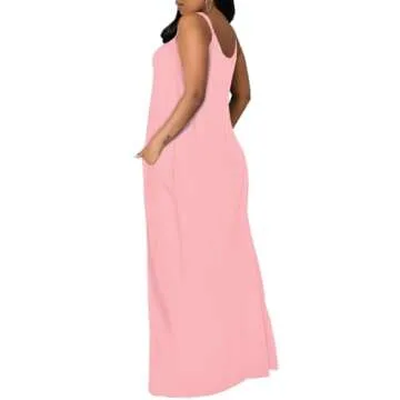 OFEEFAN Maxi Dresses for Women Summer Sexy Spaghetti Strap Long Dress Pink L