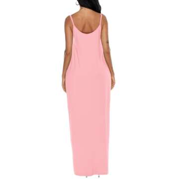 OFEEFAN Maxi Dresses for Women Summer Sexy Spaghetti Strap Long Dress Pink L