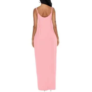 OFEEFAN Maxi Dresses for Women Summer Sexy Spaghetti Strap Long Dress Pink L