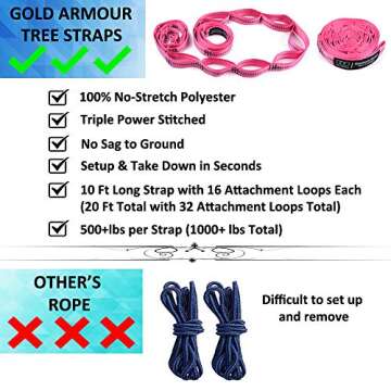 Gold Armour Camping Hammock - XL Double Hammock Portable Hammock Camping Accessories Gear for Outdoor Indoor with Tree Straps, USA Based Brand (Fuchsia and Pink)