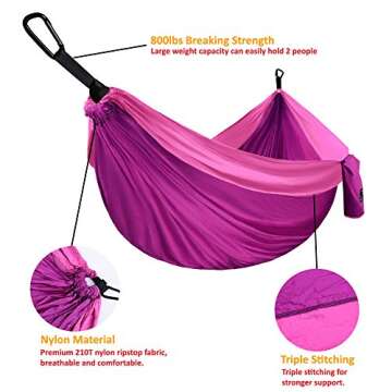 Gold Armour Camping Hammock - XL Double Hammock Portable Hammock Camping Accessories Gear for Outdoor Indoor with Tree Straps, USA Based Brand (Fuchsia and Pink)