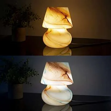 COOSA Mushroom Lamp, Stepless Dimmable Glass Bedside Table Lamp,Desert Swirl Small Nightstand Desk lamp for Home Decor, Study, Living, Bedroom, Gift(Warm Light Bulb Included)
