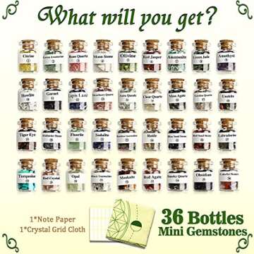 AMill 36 Bottles Nature Crystal Chips for Witchcraft & Healing