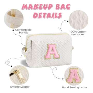 YOOLIFE Valentines Day Gifts - Gifts for Women, Girlfriend Gifts, Valentines Day Gifts for Her, Mom Gifts, Wife Gifts, Valentines Day Gifts for Wife, White Initial Makeup Bag L