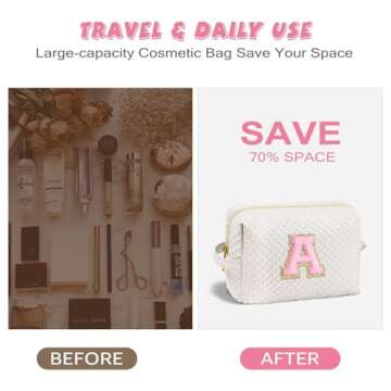 YOOLIFE Valentines Day Gifts - Gifts for Women, Girlfriend Gifts, Valentines Day Gifts for Her, Mom Gifts, Wife Gifts, Valentines Day Gifts for Wife, White Initial Makeup Bag L