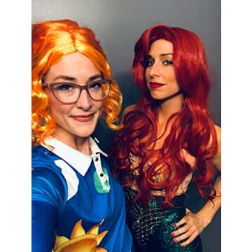 Probeauty Mermaid Wig Long Red Curly Body Wave Wig Halloween Cosplay Costume Wigs for Women+Wig Cap