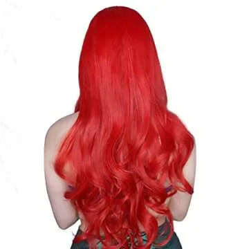 Probeauty Mermaid Wig Long Red Curly Body Wave Wig Halloween Cosplay Costume Wigs for Women+Wig Cap