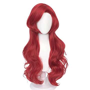 Probeauty Mermaid Wig Long Red Curly Body Wave Wig Halloween Cosplay Costume Wigs for Women+Wig Cap
