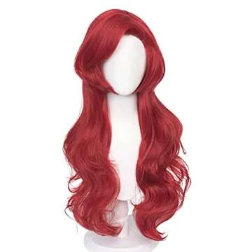 Probeauty Mermaid Wig Long Red Curly Body Wave Wig Halloween Cosplay Costume Wigs for Women+Wig Cap