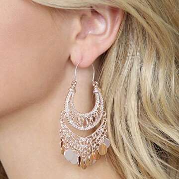 RIAH FASHION Bohemian Chandelier Coin Dangle Earrings - Gypsy Lightweight Filigree Disc Charm Tassel...