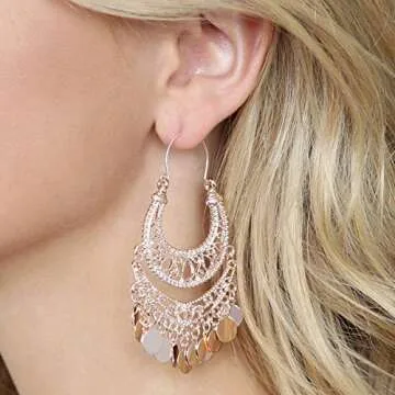 RIAH FASHION Bohemian Chandelier Coin Dangle Earrings - Gypsy Lightweight Filigree Disc Charm Tassel...