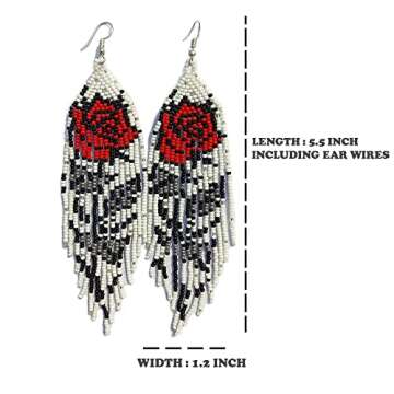 Weavish Long Beaded Dangle Earrings – Boho Native Handmade Seed Bead Tassel Earrings, Bohemian Lar...