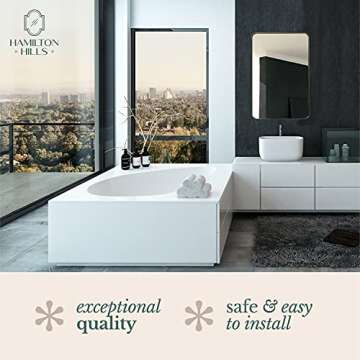 Hamilton Hills 24x36-Inch Metal Gold Frame Mirror for Bathroom - Brushed Rectangular Rounded Corner Vanity, 2" Deep Set Design, Floating Mirror - Wall-Mounted Mirrors for Horizontal/Vertical Hanging