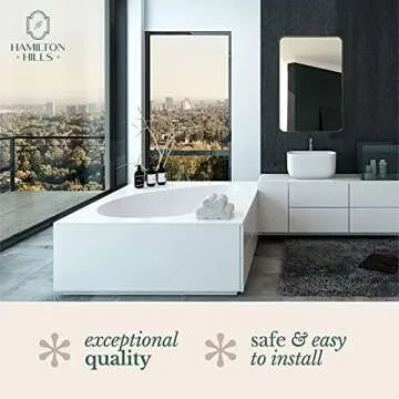 Hamilton Hills 24x36-Inch Metal Gold Frame Mirror for Bathroom - Brushed Rectangular Rounded Corner Vanity, 2" Deep Set Design, Floating Mirror - Wall-Mounted Mirrors for Horizontal/Vertical Hanging