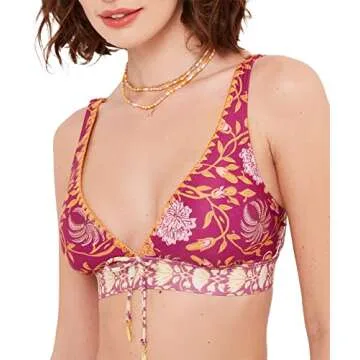 Joe Browns Women's Mix and Match Boho V Neck Crochet Detail Bikini Top, Pink, 4