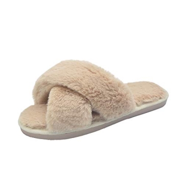 HUMIWA Women's Faux Fur Slippers - Cozy and Stylish Open Toe Slippers for Relaxation