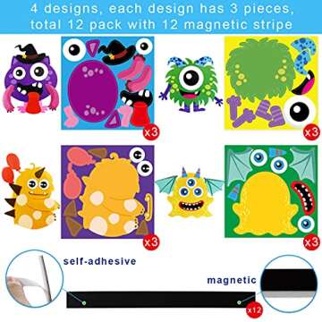 Halloween Crafts for Kids Foam Magnet Monster Sticker for Refrigerator 12 Pack