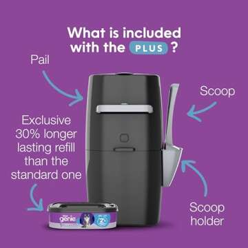 Litter Genie Plus Pail (Black) | Cat Litter Box Waste Disposal System for Odor Control | Includes 1 ...