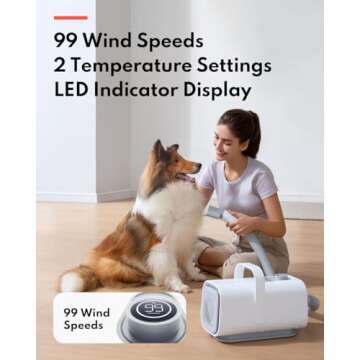 HomeRunPet Dog Dryer for Grooming, Ultra Quiet Dog Blow Dryer High-Velocity Dog Hair Dryer with 99 Speed & 3 Temperature Settings, 6.5ft Long Hose & LED Display, Perfect for Small, Large Dogs